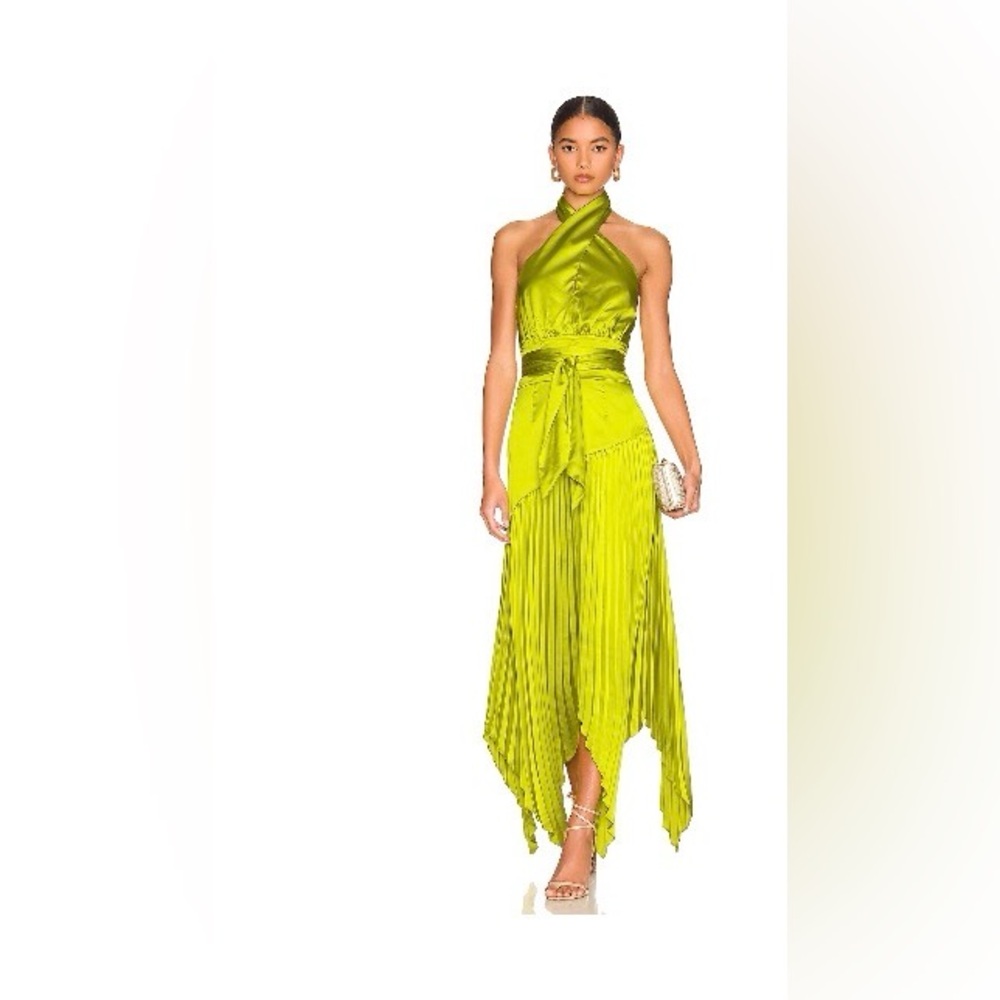 AMUR Lime Asymmetrical Halter Dress